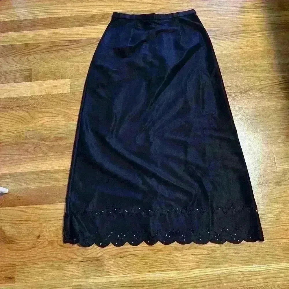 J Jill Vintage faux-suede long black midi skirt with cut out detailing - Picture 4 of 6